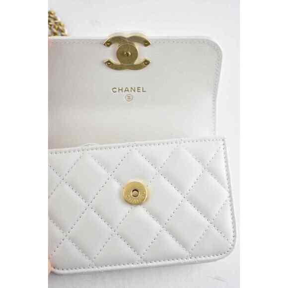 Chanel 21A White Mini Flap Coin Purse With Chain Handle Shoulder Crossbody Bag - Picture 11 of 12